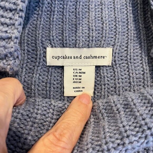 Cupcakes & Cashmere Ribbed Knit Sweater Tunic Periwinkle Blue Wide Mock Medium - Picture 6 of 8